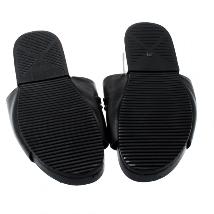 Pre Owned Tory Burch Black Leather Brae Crystal Embellished Slides Size 41