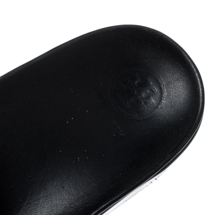 Pre Owned Tory Burch Black Leather Brae Crystal Embellished Slides Size 41