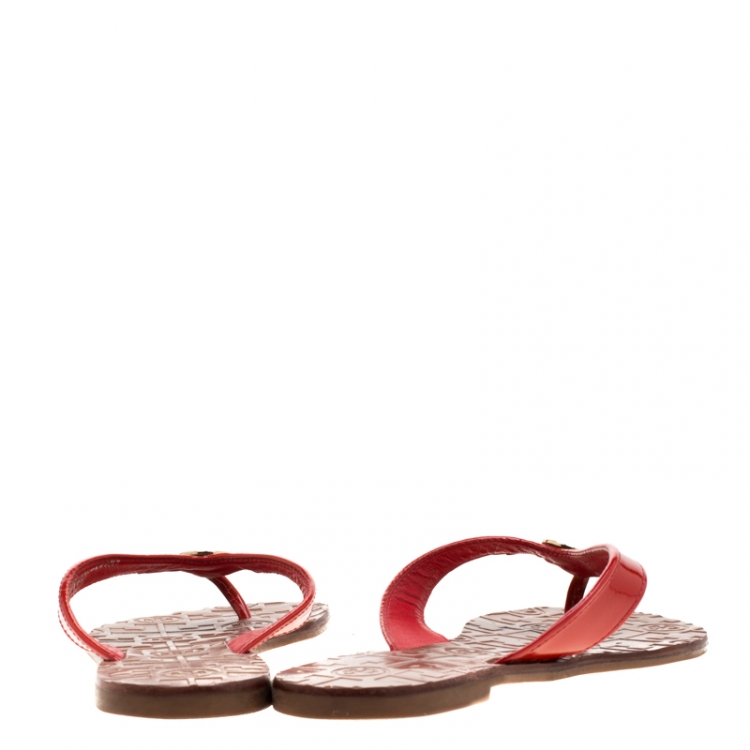Pre Owned Tory Burch Red Patent Leather Thora Thong Flats Size 37