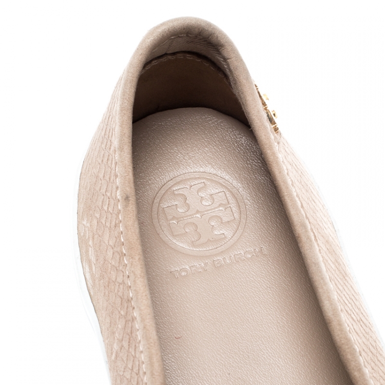 Pre Owned Tory Burch Beige Leather Floyd Slip On Sneakers Size 37