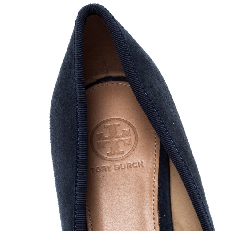 Pre Owned Tory Burch Blue Suede Wedge Pumps Size 39.5