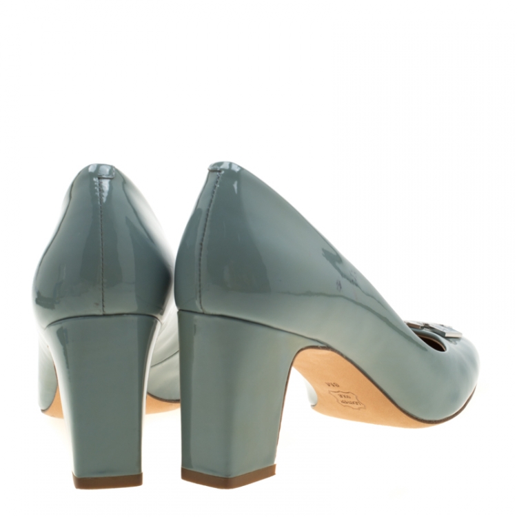 Pre Owned Tory Burch Grey Patent Leather Lowell Pumps Size 38
