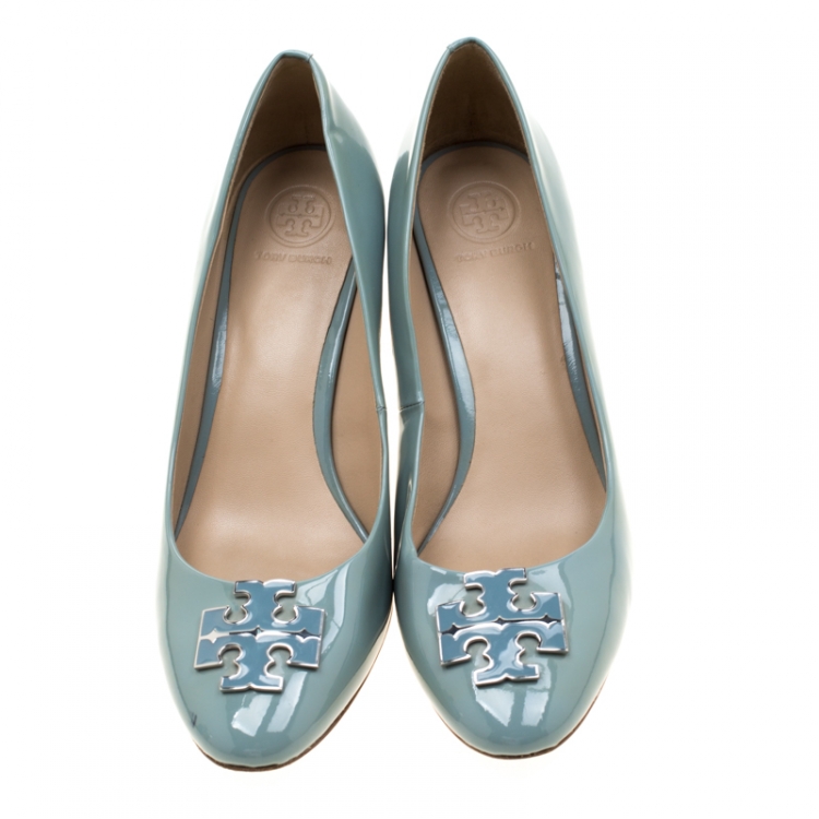 Pre Owned Tory Burch Grey Patent Leather Lowell Pumps Size 38