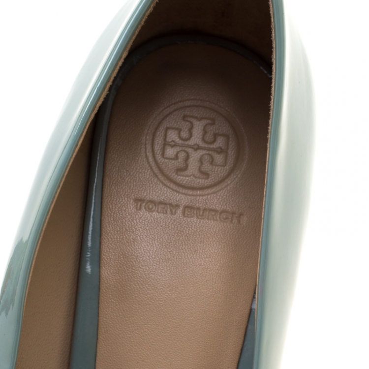 Pre Owned Tory Burch Grey Patent Leather Lowell Pumps Size 38