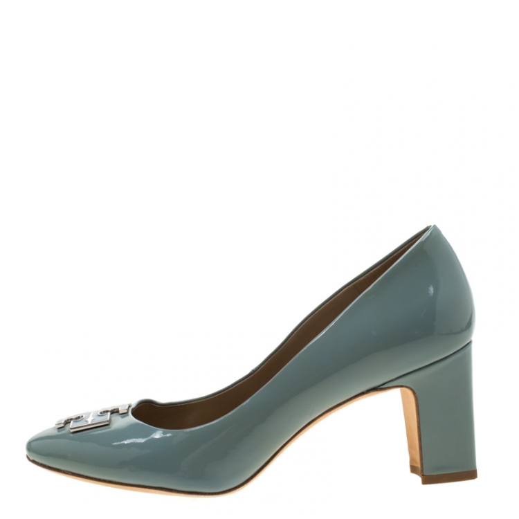 Pre Owned Tory Burch Grey Patent Leather Lowell Pumps Size 38