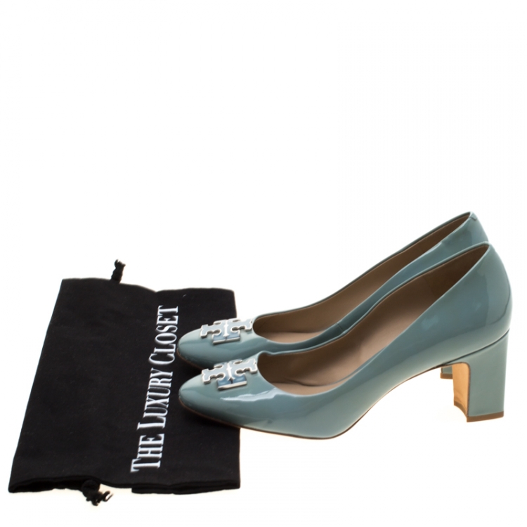 Pre Owned Tory Burch Grey Patent Leather Lowell Pumps Size 38
