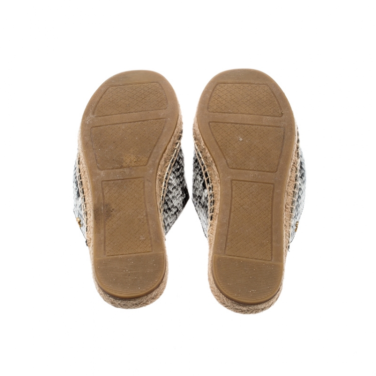 Pre Owned Tory Burch Tricolor Python Embossed Leather Espadrille Mules Size 38