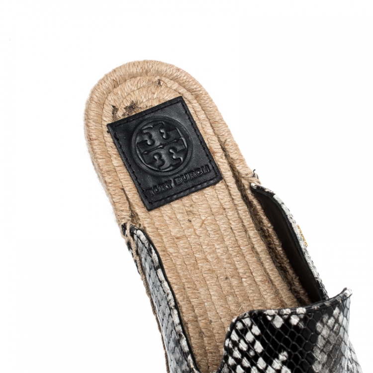 Pre Owned Tory Burch Tricolor Python Embossed Leather Espadrille Mules Size 38