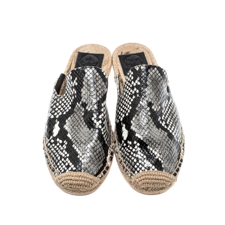 Pre Owned Tory Burch Tricolor Python Embossed Leather Espadrille Mules Size 38