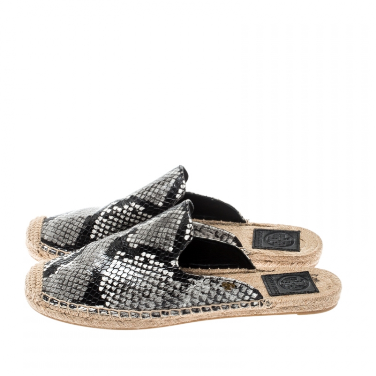 Pre Owned Tory Burch Tricolor Python Embossed Leather Espadrille Mules Size 38