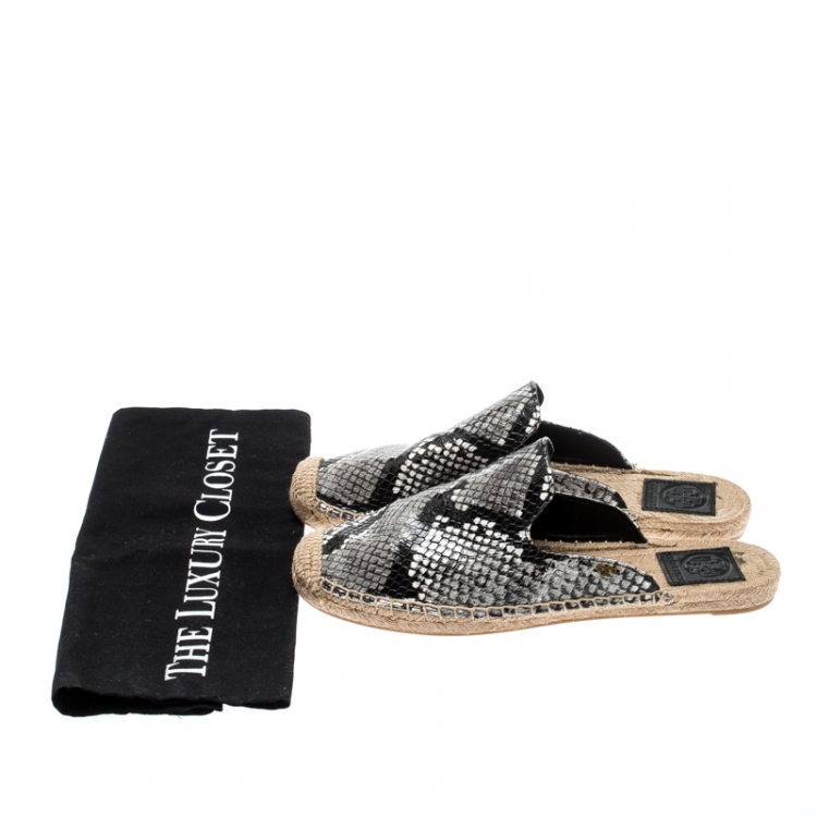 Pre Owned Tory Burch Tricolor Python Embossed Leather Espadrille Mules Size 38