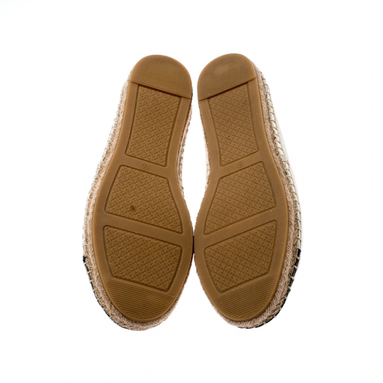Pre Owned Tory Burch Monochrome Leather Cap Toe Espadrille Size 38