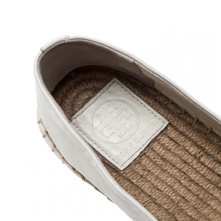 Pre Owned Tory Burch Monochrome Leather Cap Toe Espadrille Size 38
