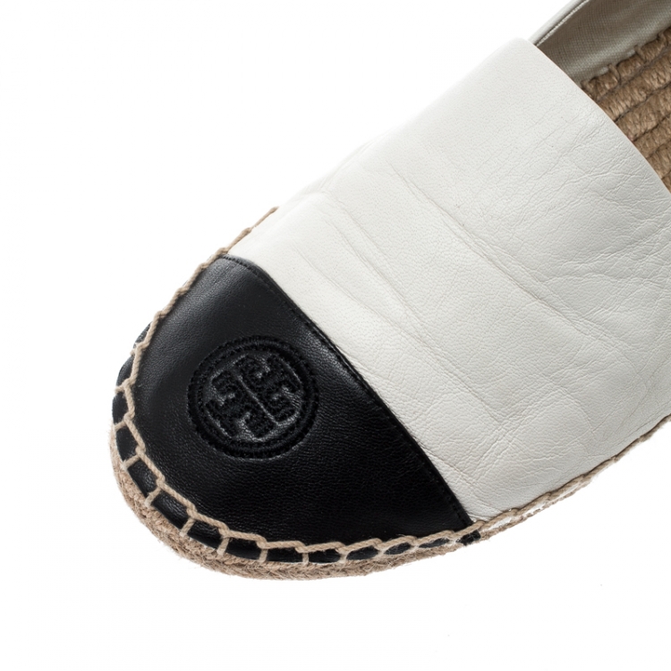 Pre Owned Tory Burch Monochrome Leather Cap Toe Espadrille Size 38