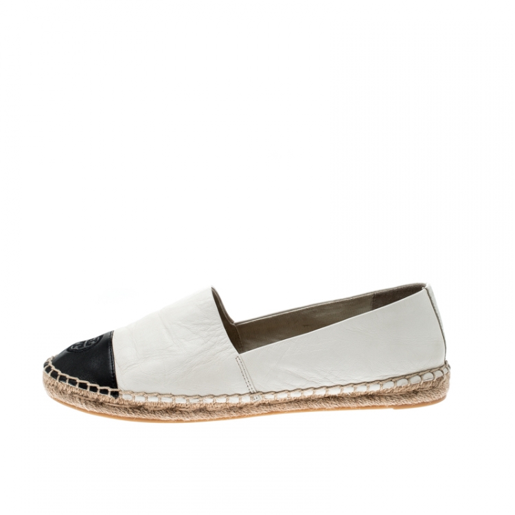 Pre Owned Tory Burch Monochrome Leather Cap Toe Espadrille Size 38