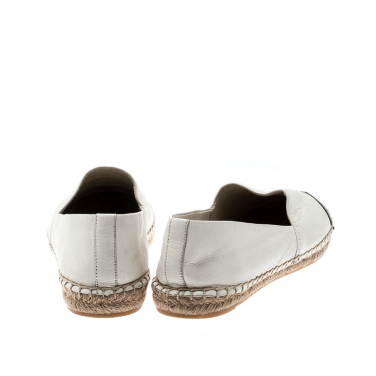 Pre Owned Tory Burch Monochrome Leather Cap Toe Espadrille Size 38