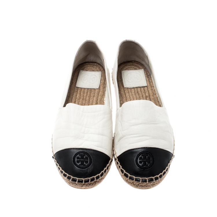 Pre Owned Tory Burch Monochrome Leather Cap Toe Espadrille Size 38