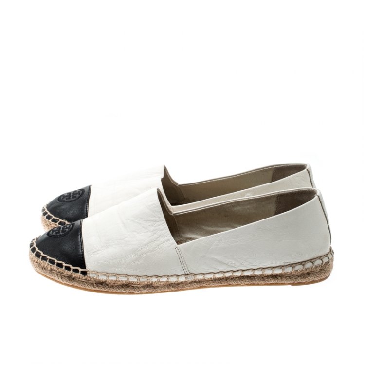Pre Owned Tory Burch Monochrome Leather Cap Toe Espadrille Size 38