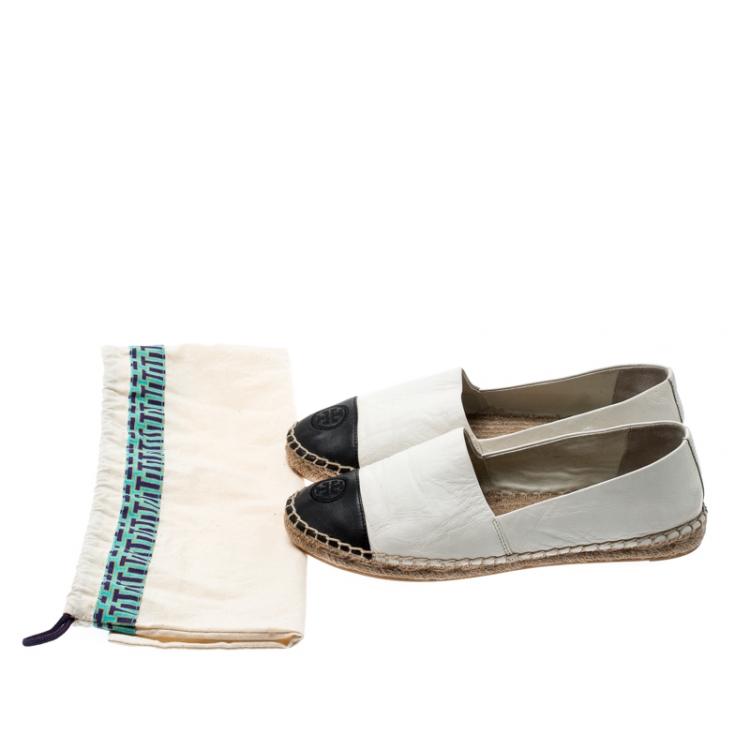 Pre Owned Tory Burch Monochrome Leather Cap Toe Espadrille Size 38
