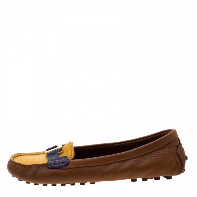 Pre Owned Tory Burch Tricolor Pebbled Leather Casey Loafers Size 38.5