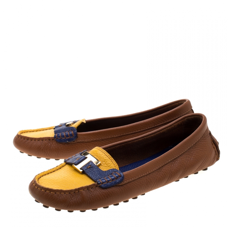 Pre Owned Tory Burch Tricolor Pebbled Leather Casey Loafers Size 38.5