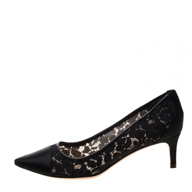 Pre Owned Tory Burch Black Lace And Satin Glenna Pointed Toe Pumps Size 38