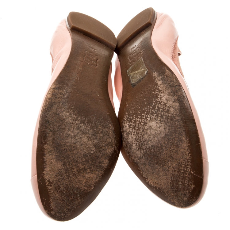 Pre Owned Tory Burch Blush Pink Patent Leather Caroline Scrunch Ballet Flats Size 37