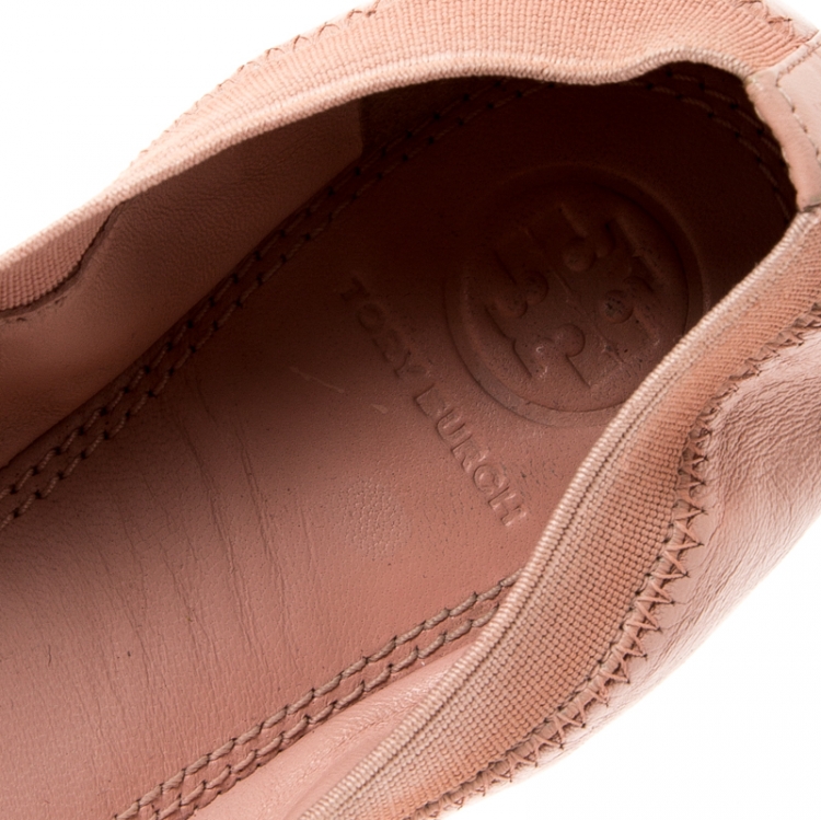 Pre Owned Tory Burch Blush Pink Patent Leather Caroline Scrunch Ballet Flats Size 37