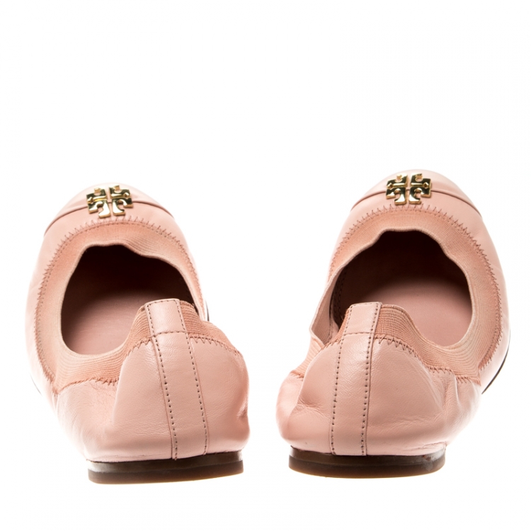 Pre Owned Tory Burch Blush Pink Patent Leather Caroline Scrunch Ballet Flats Size 37