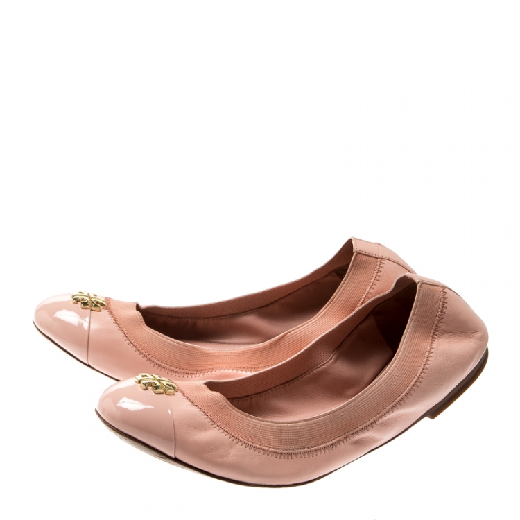 Pre Owned Tory Burch Blush Pink Patent Leather Caroline Scrunch Ballet Flats Size 37