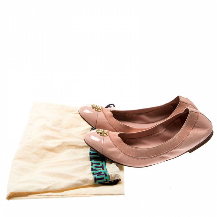 Pre Owned Tory Burch Blush Pink Patent Leather Caroline Scrunch Ballet Flats Size 37