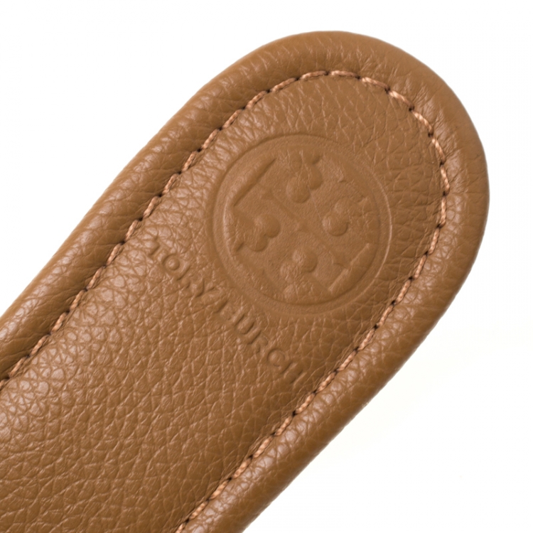 Pre Owned Tory Burch Brown Leather Patti Wedge Platform Sandals Size 37.5