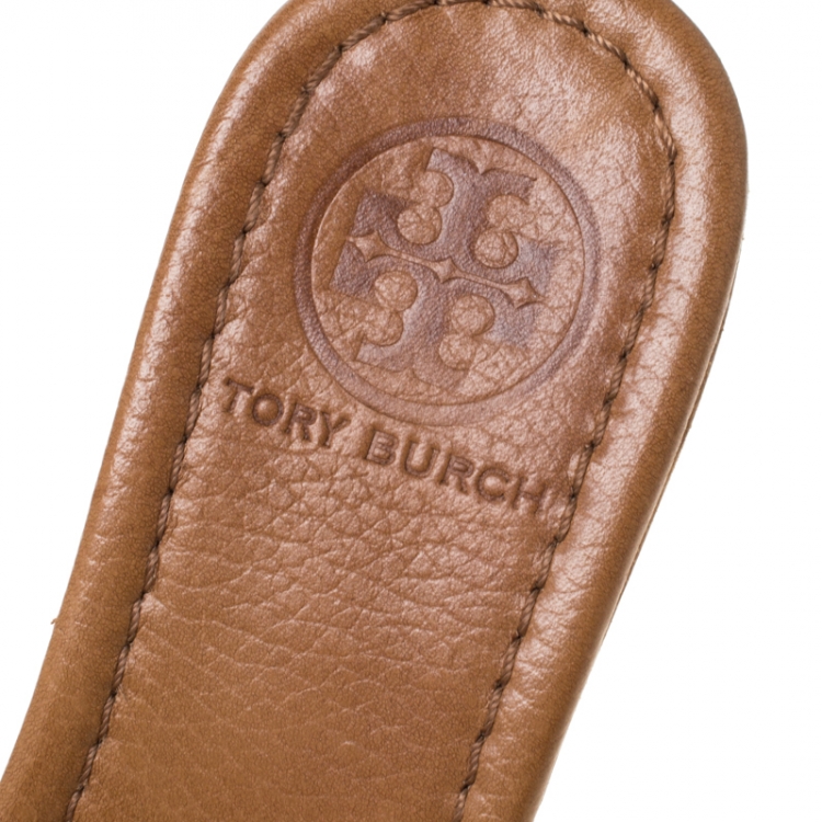 Pre Owned Tory Burch Brown Leather Elina Wedge Platform Sandals Size 37