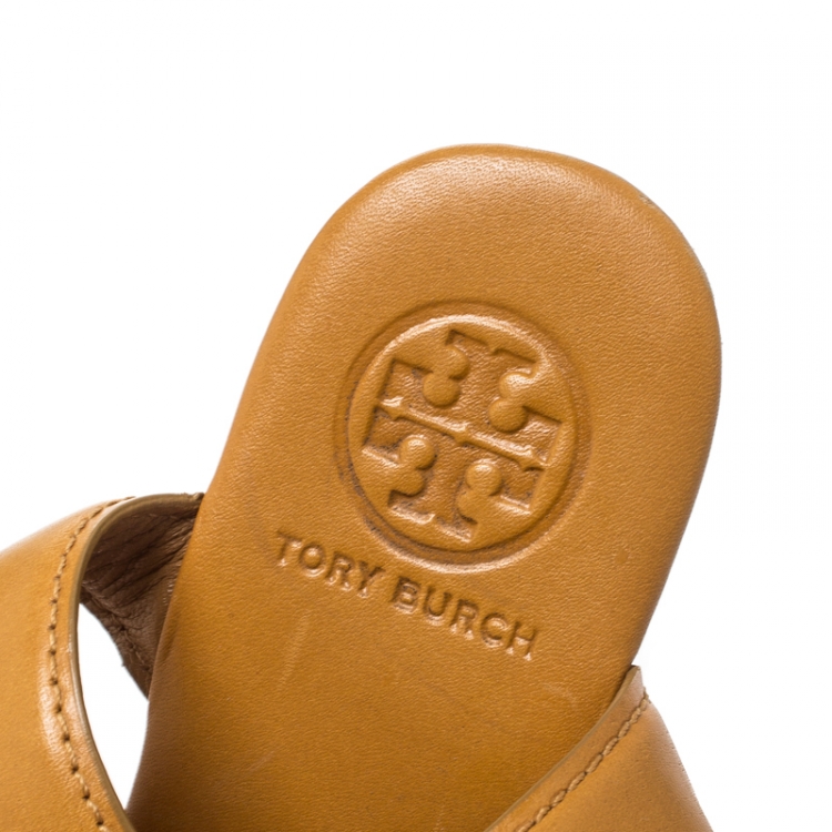 Pre Owned Tory Burch Brown Leather Almita Wedge Sandals Size 36.5
