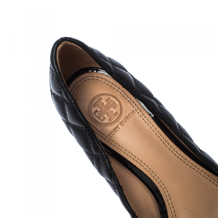 Pre Owned Tory Burch Black Leather Claremont Wedge Pumps Size 35