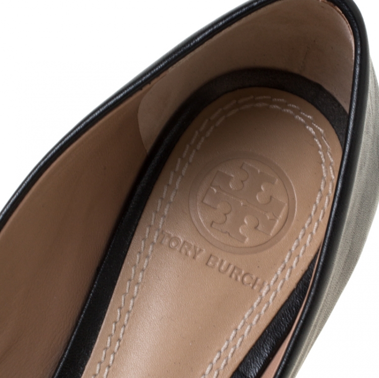 Pre Owned Tory Burch Black Leather and Python Embossed Pacey Ballet Flats Size 36.5