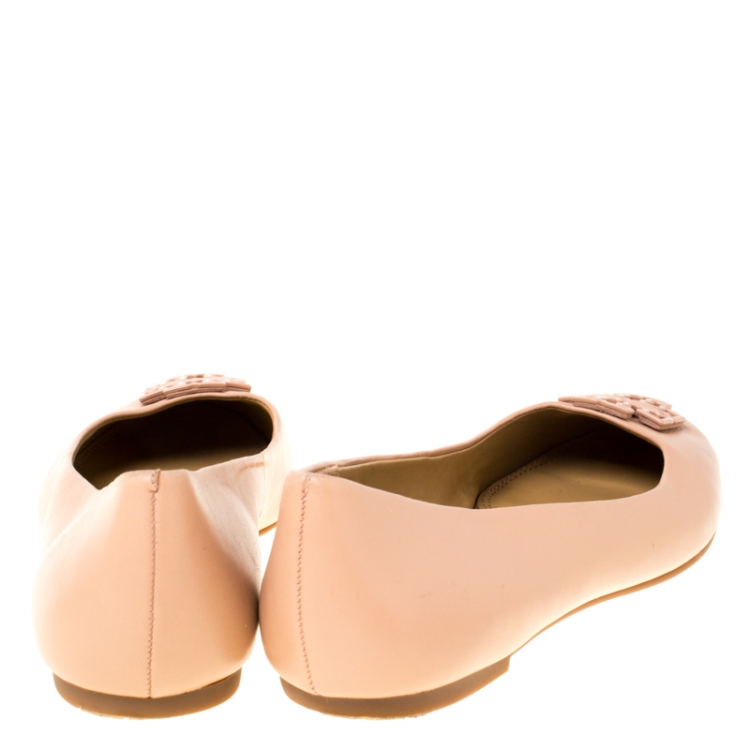 Pre Owned Tory Burch Beige Leather Lowell Ballet Flats Size 38