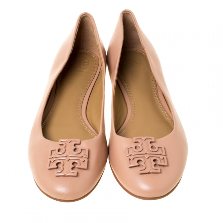 Pre Owned Tory Burch Beige Leather Lowell Ballet Flats Size 38