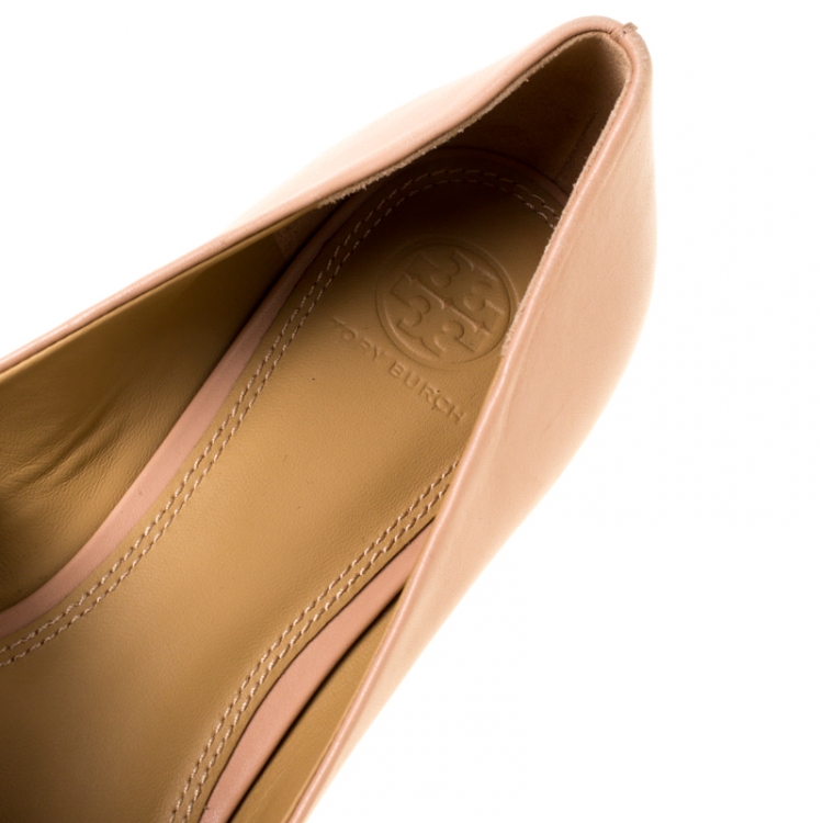 Pre Owned Tory Burch Beige Leather Lowell Ballet Flats Size 38