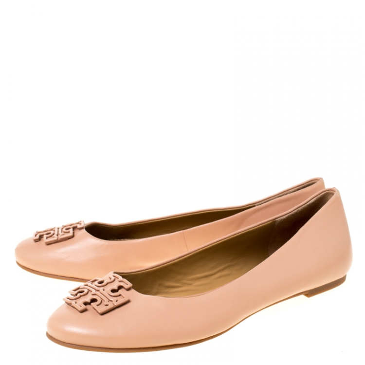 Pre Owned Tory Burch Beige Leather Lowell Ballet Flats Size 38