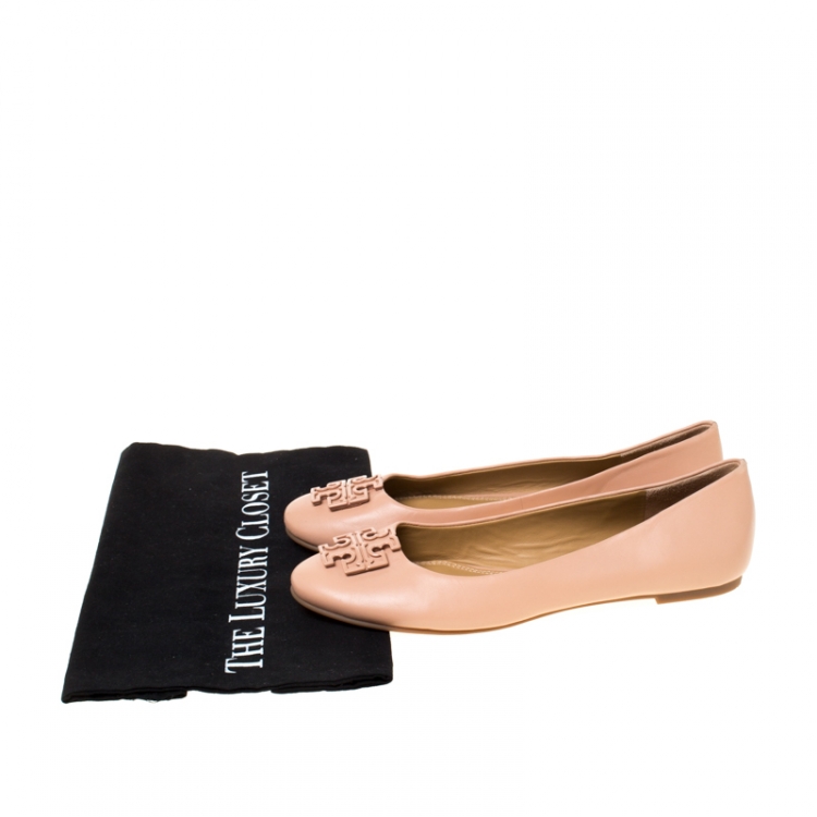 Pre Owned Tory Burch Beige Leather Lowell Ballet Flats Size 38