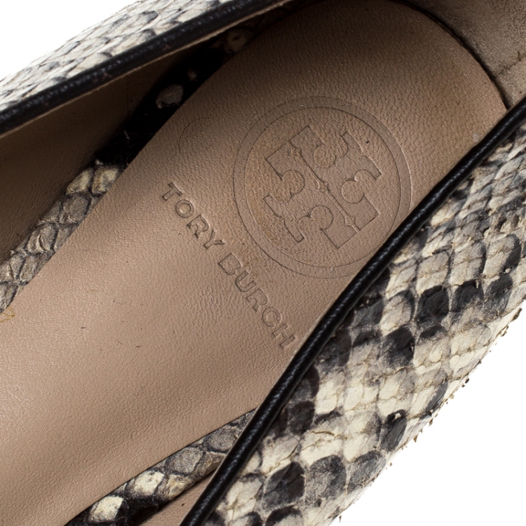 Pre Owned Tory Burch Two Tone Python Embossed Leather Reva Ballet Flats Size 37.5