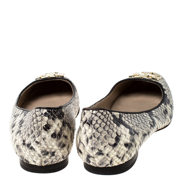 Pre Owned Tory Burch Two Tone Python Embossed Leather Reva Ballet Flats Size 37.5