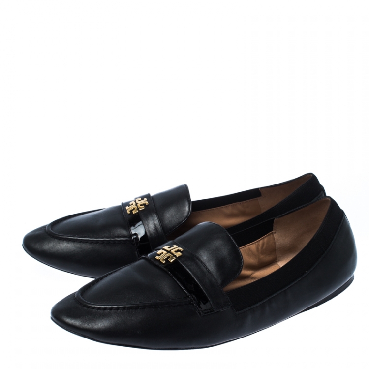 Pre Owned Tory Burch Black Leather Jolie Stretch Loafers Size 39.5