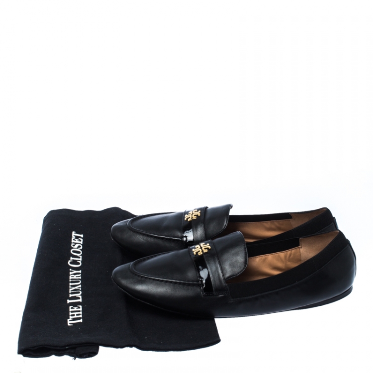 Pre Owned Tory Burch Black Leather Jolie Stretch Loafers Size 39.5