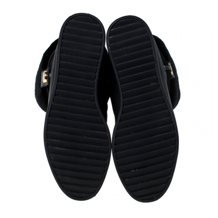 مملوكة مسبقًا Tory Burch Black Suede Leather And Fur Ankle Boots Size 38