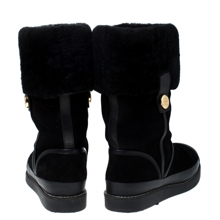 مملوكة مسبقًا Tory Burch Black Suede Leather And Fur Ankle Boots Size 38