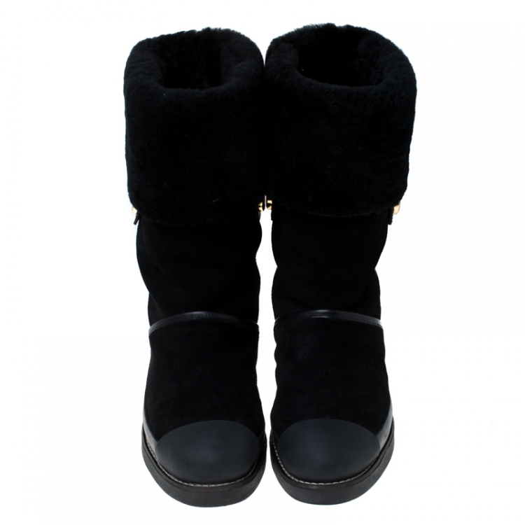 مملوكة مسبقًا Tory Burch Black Suede Leather And Fur Ankle Boots Size 38