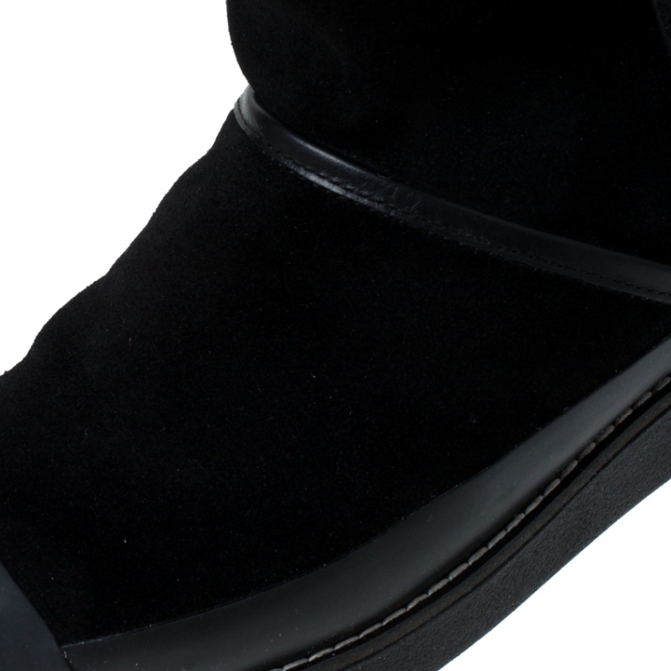 مملوكة مسبقًا Tory Burch Black Suede Leather And Fur Ankle Boots Size 38