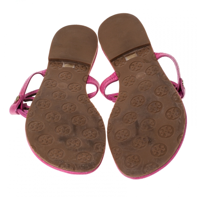 Pre Owned Tory Burch Pink Leather Flat Thong Sandals Size 40